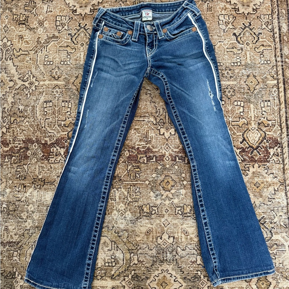 True Religion Flare Jeans with White stripe accent